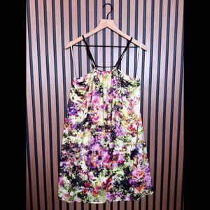 New Camilla Tree Mini Dress Small Womens Multicolor Abstract Floral Satin Shift